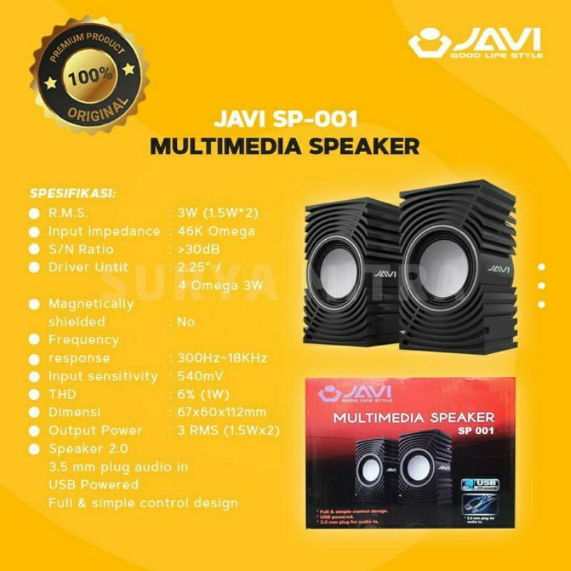 Speaker JAVI SP001 Super Bass Spiker USB Multimedia untuk Laptop Komputer dan HP Speaker AUX