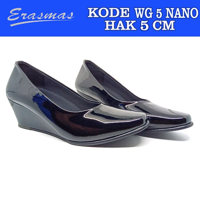 Sepatu Wedges Hitam Erasmas Hak 5 Cm Wedges Persit Wedges Bhayangkari Wedges Erasmas Polwan Formal Kantor