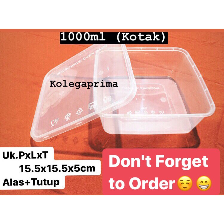 KOTAK MAKAN PLASTIK SQUARE 1000ML (PERSEGI/KOTAK)/ OTK 1000/ WADAH PLASTIK MURAH ISI 25PCS