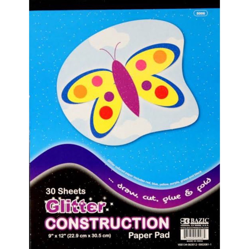 

Kertas Berwarna Bazic Paper Pad 30 Sheets. 9" X 12" Glitter Construction