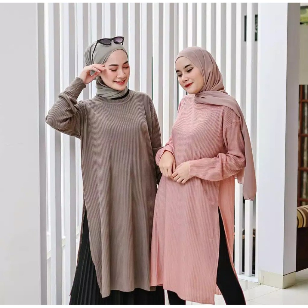 Mary Sweater Rajut Tunik Long Dress Tangan Panjang / Sweater Rajut Wanita Belah Pinggir