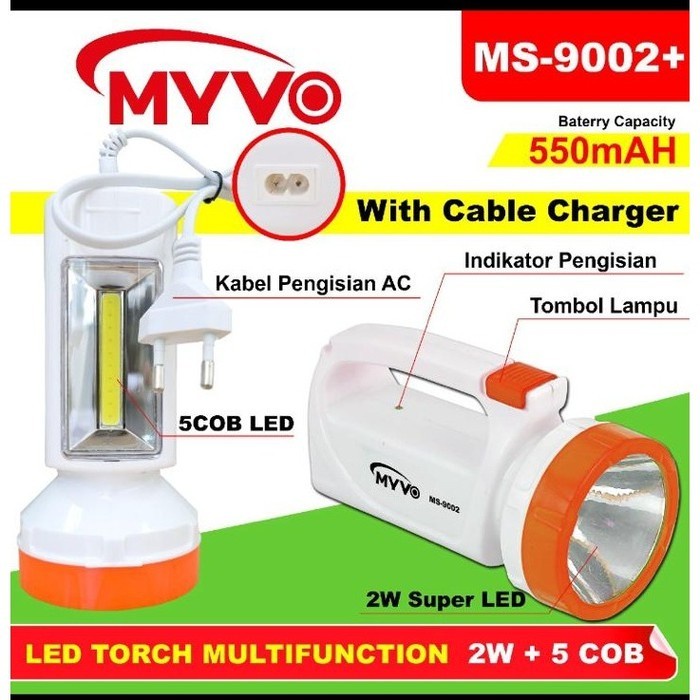 New Promo!!! Senter Lampu Emergency LED Multifungsi 5 Watt+COB MS-9002 Myvo