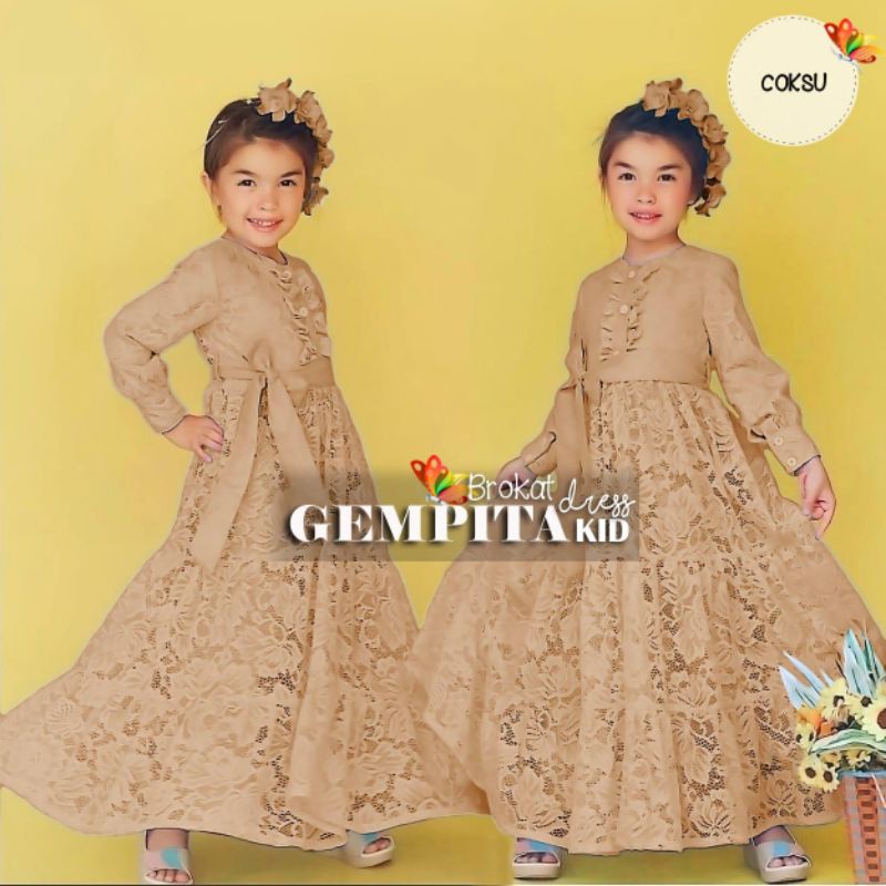 DRESS MAXY GEMPITA KID, BRUKAT PREMIUM, GAMIS, HIJAB, MUSLIM, DRESS