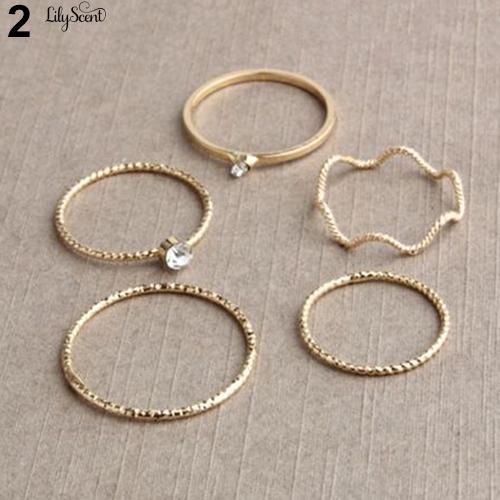 5 Pcs / Set Cincin Gelombang Stack Di Atas Knuckle Rings