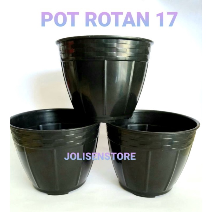 POT ROTAN 17/ POT PLASTIK HITAM CORAK ROTAN 17/ POT BUNGA SEDANG/POT TANAMAN MURAH/POT TANAMAN HIAS