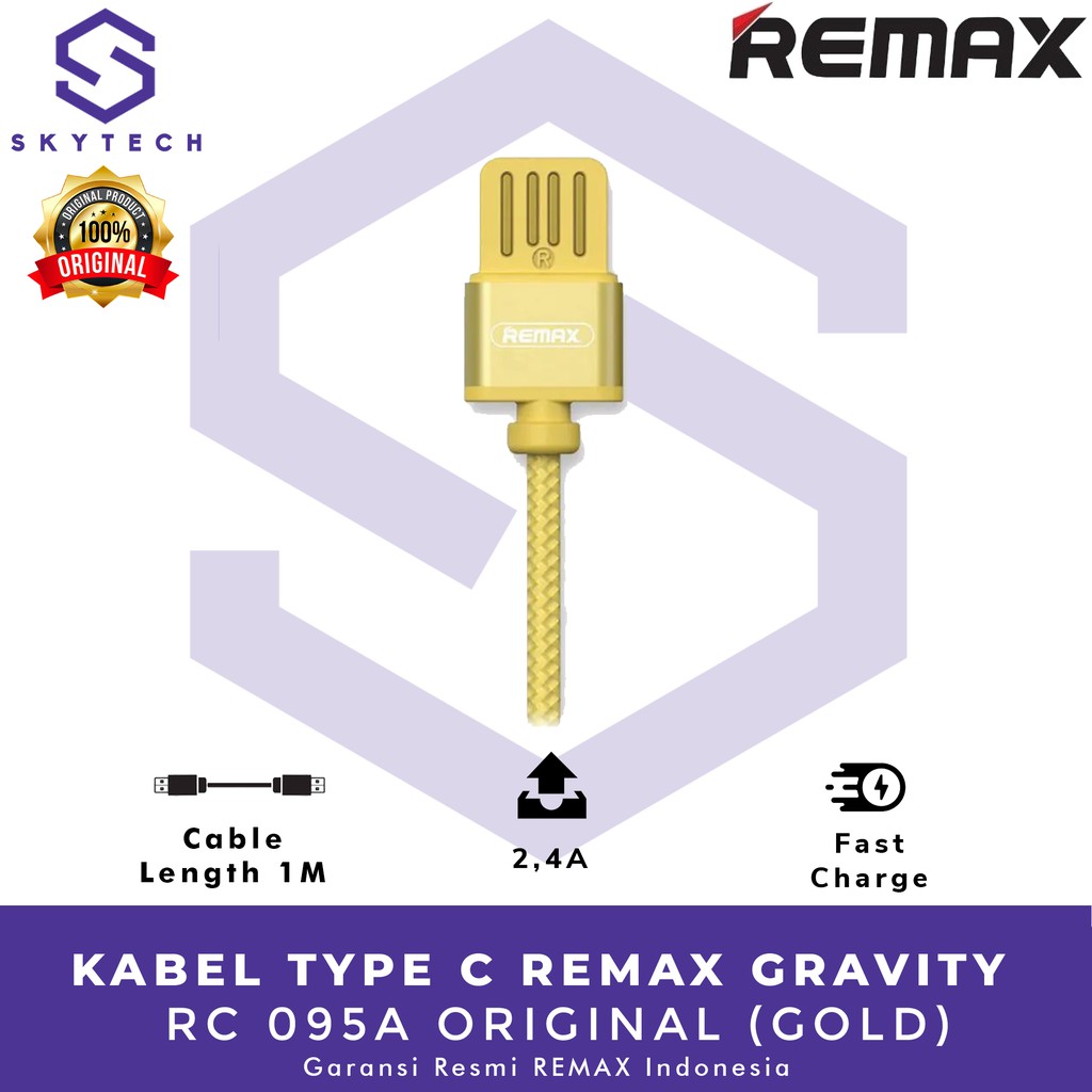 KABEL TYPE C REMAX GRAVITY GOLD RC 095A ORIGINAL GARANSI RESMI