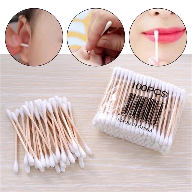 Cotton Bud Buds Kayu Bamboo isi 100 Bambu Korek Kuping Telinga Pembersih bukan Pigeon