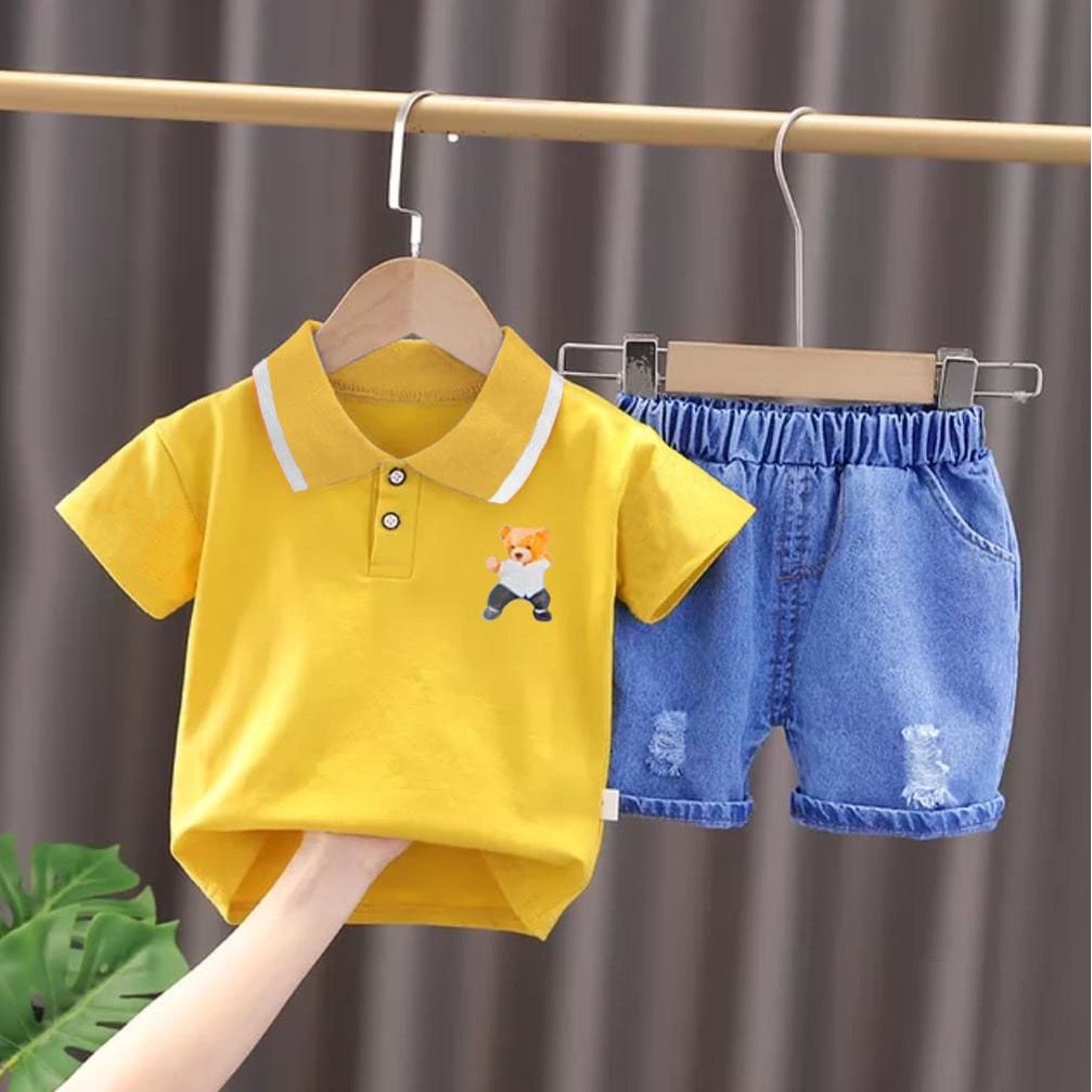 trendy setelan baju kaos polo celana jeans bayi anak motif kungfu panda bear teddy usia 6 bulan-5 tahun best quality terbaru terlaris/ setelan baju kaos polo celana jeans bayi anak laki-laki/ setelan baju kaos polo celana jeans bayi anak perempuan