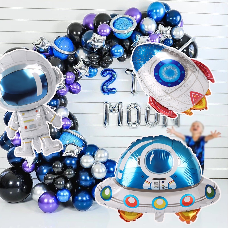 1pc Balon Bentuk Piring Terbang Astronot Bahan Aluminum Film Reusable Untuk Dekorasi Pesta Ulang Tahun