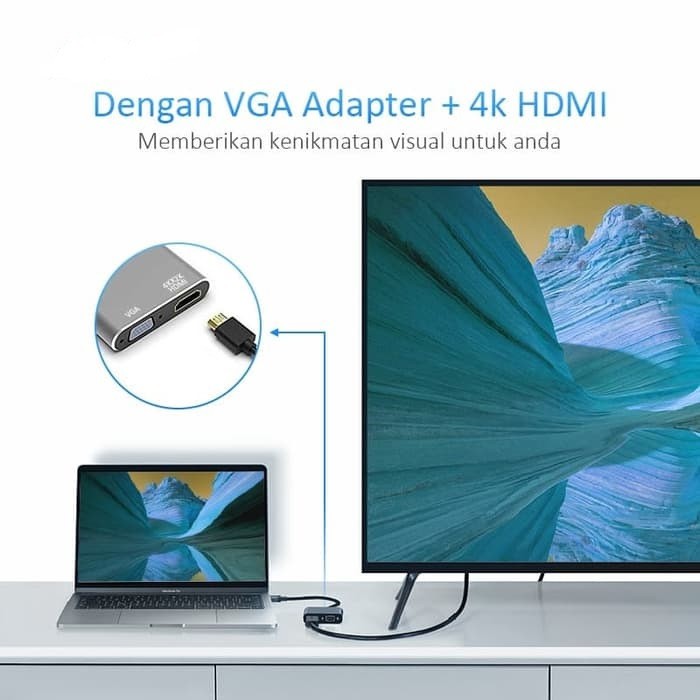 Converter Type C to 4K HDMI + VGA Adapter Konektor - Alumunium