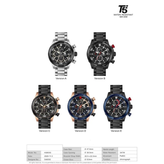 JAM TANGAN PRIA RANTAI T5 H 3853G Original