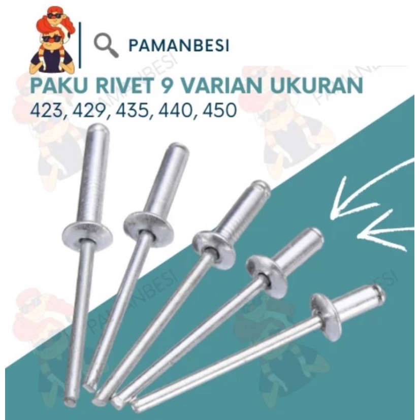 Paku Rivet 423, 429, 435, 440, 450 Blind Rivet Paku Tembak sip Punya