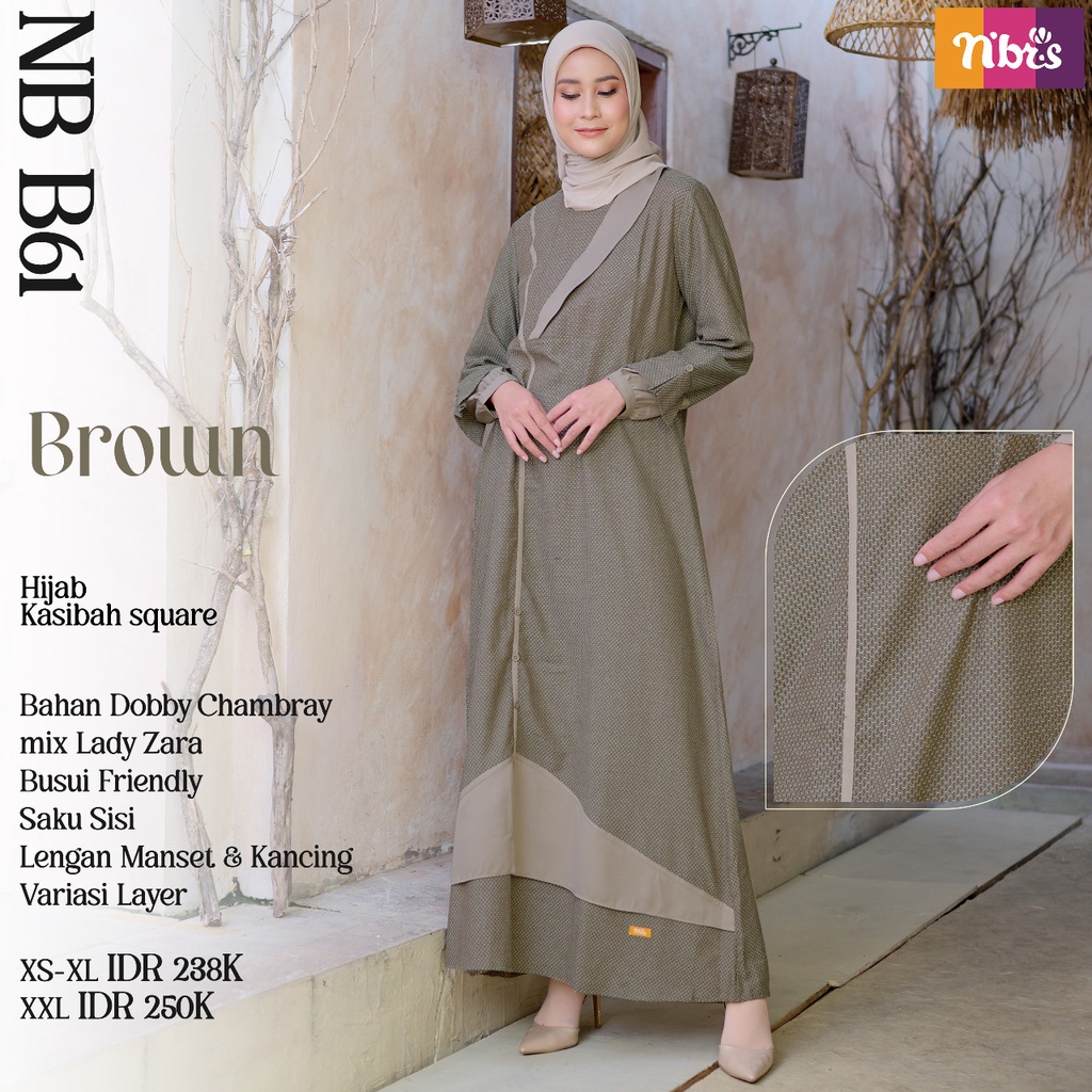 Nibras Gamis Polos NB B61 Bahan Dobby Chambrey Dress Polos Simple Modern Kekinian