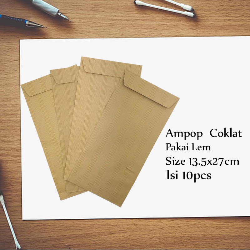 Kiky / Amplop Coklat 304 / Amplop Pakai Lem / 13.5x27cm / Isi 10pcs