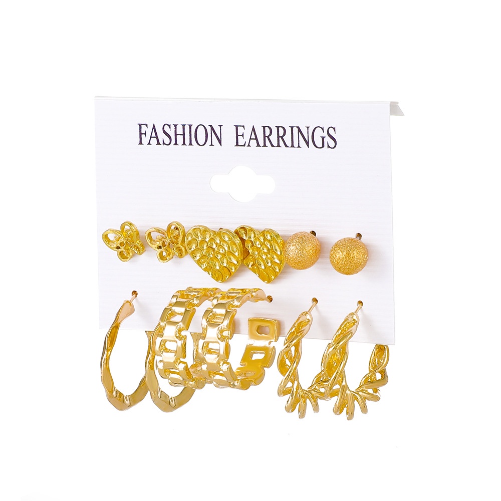 6 Pasang / set Anting Bentuk Lingkaran Geometris Bahan Logam Gaya retro Eropa Amerika