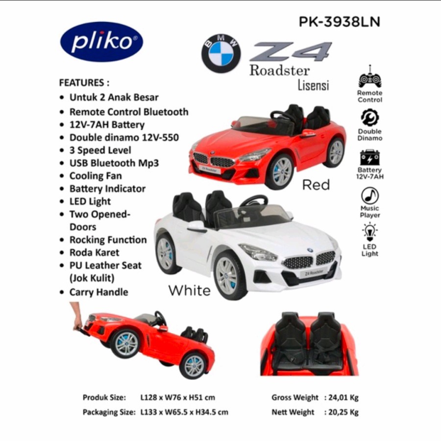 MOBIL AKI MAINAN ANAK PLIKO Z4 ROADSTER PK-3938LN / PK 3938 LN (ADA TOKO)