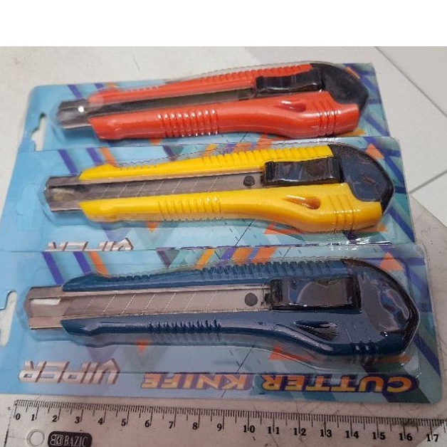 CUTTER knife VIPER pisau kater merah biru kuning plus cadangan refill isi cutter pisau