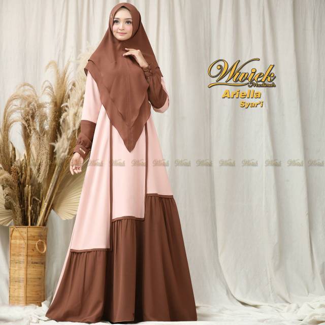 ARIELLA by Wwiek Muslimah Gamis Set Khimar Syar'i Polos Kombinasi Warna Busui Premium ORI Brand