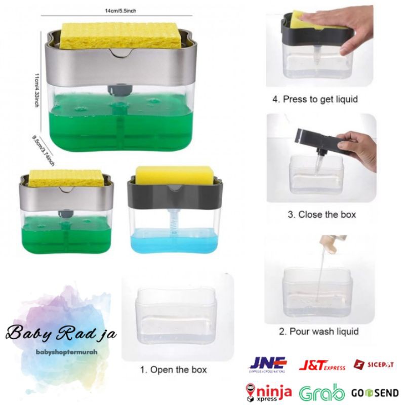 toko BabyRadja- Dispenser Sabun & Holder Spons Cuci Piring 2in1 / sabun otomatis/ pencetan sabun