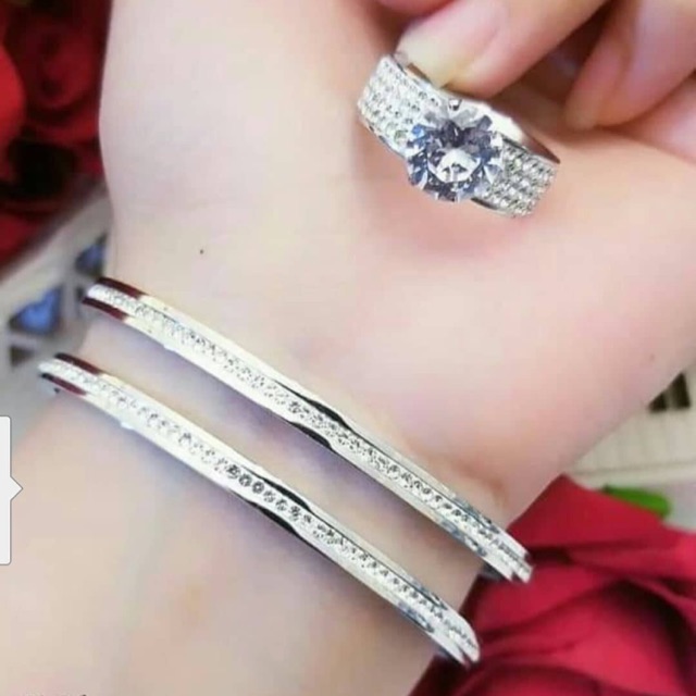 Set gelang dan cincin titanium silver