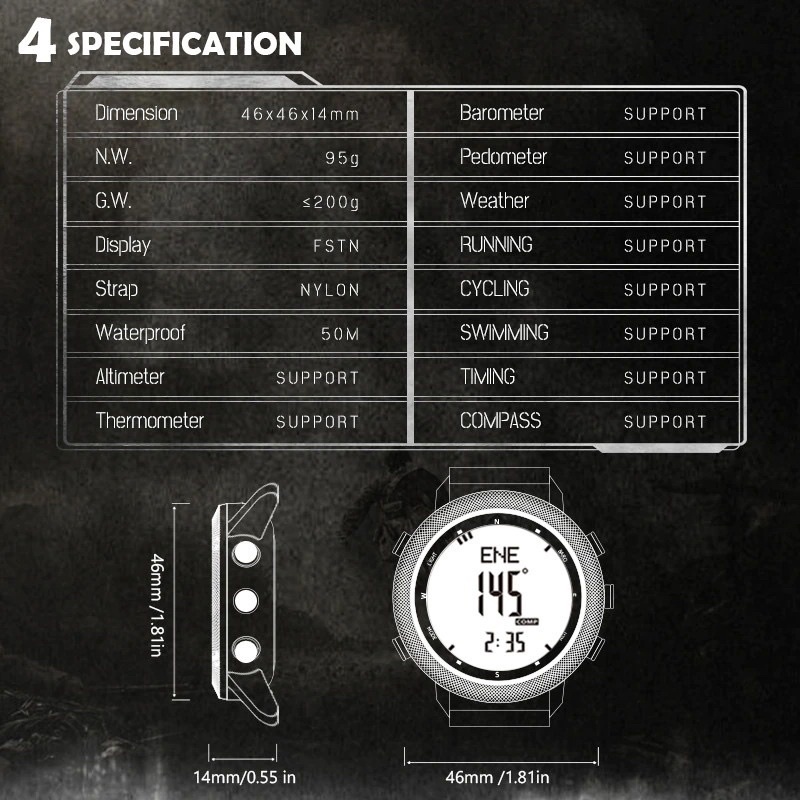 NORTH EDGE APACHE-46 JAM TANGAN PRIA PEDOMETER, BAROMETER, TEMPERATURE, ALTIMETER