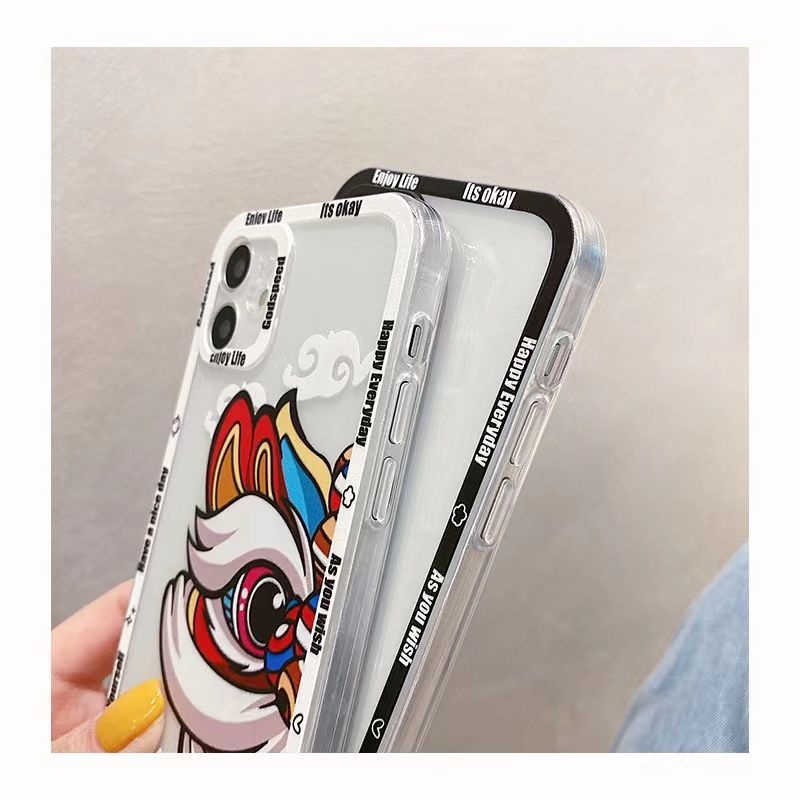 Soft Case TPU Transparan Motif Lion Dance Untuk Iphone 13 Pro Max / 12 / 11 / XS / XR / X / 8 / 7 / 6 Plus Mini SE 2020