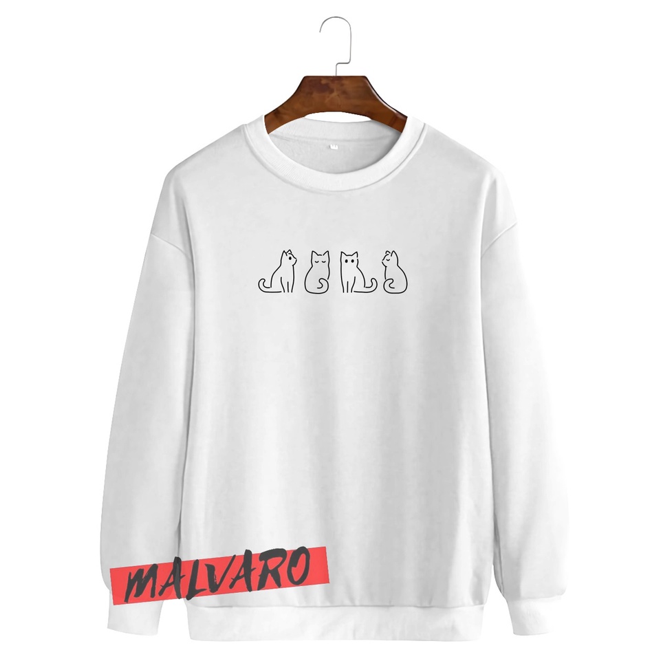 MALVARO-Sweater Crewneck / Crewneck Pria Wanita / Sweater Motif 4 Kucing