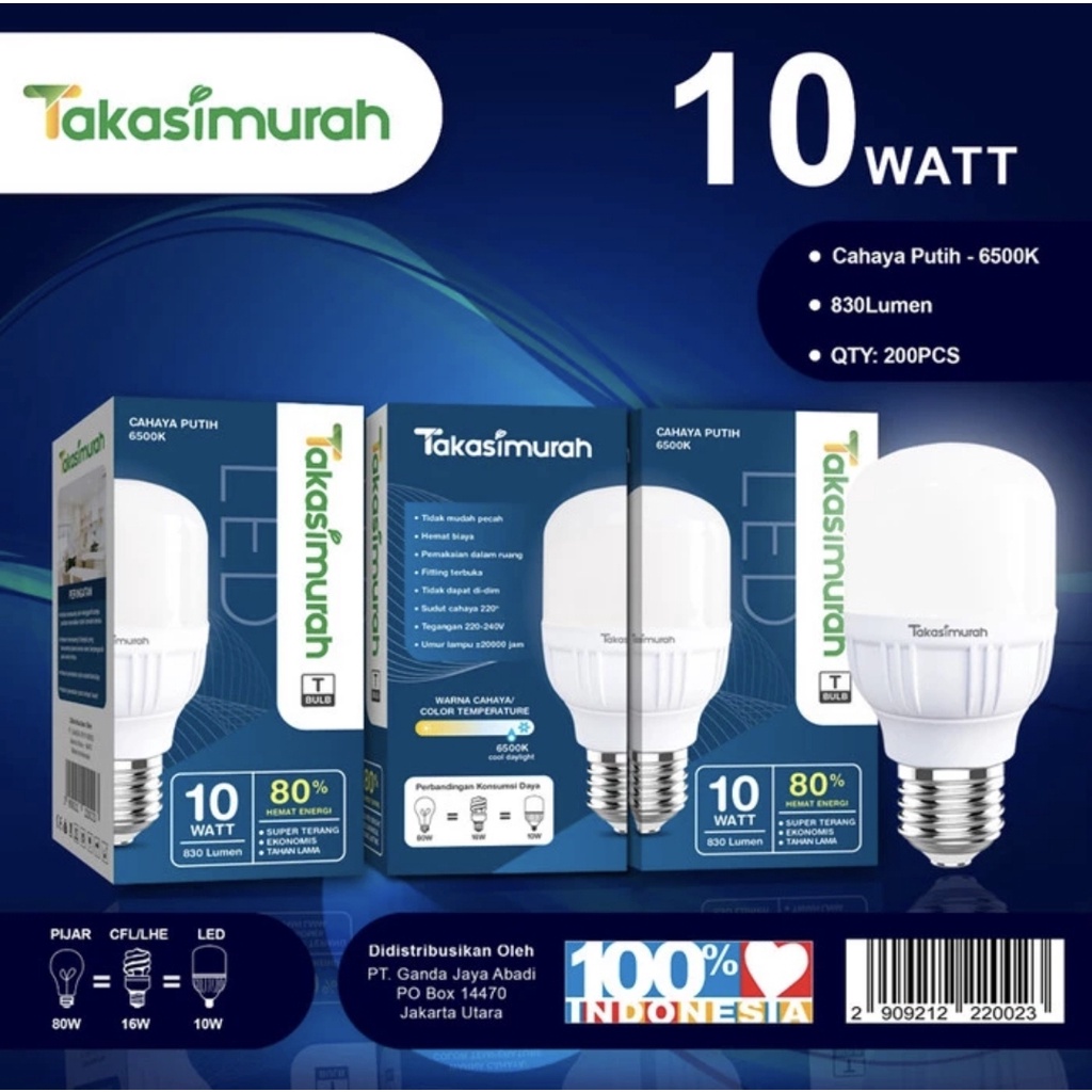 Lampu LED T Bulb TAKASIMURAH 10W 15W