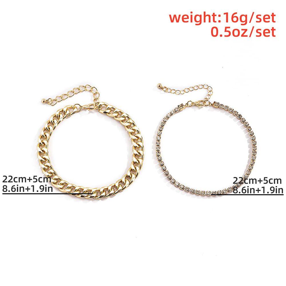 Lily 2Pcs/Set Gelang Kaki Berlian Gaya Baru Berlian Imitasi Mengkilap Adjustable Cuba Link