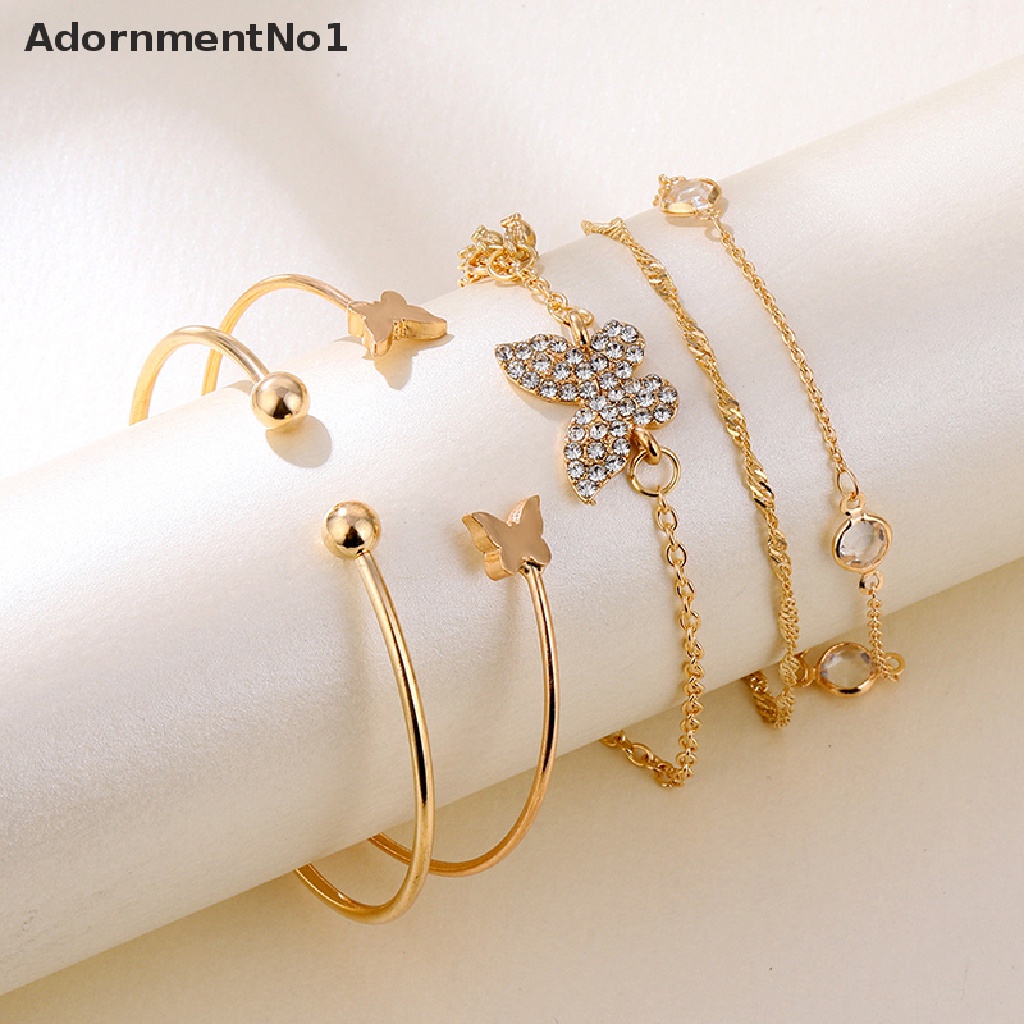 [AdornmentNo1] 5PC New Bohemian Elegance Open Bracelets Rhinestone Butterfly Bracelet Girl Gift [new]