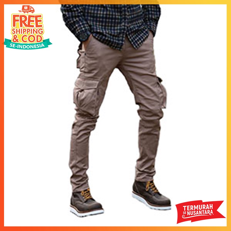 Celana Cargo Panjang Cargo Pants Skinny Pensil Gaya Kasual untuk Camping/Hiking/Outdoor Banyak Saku