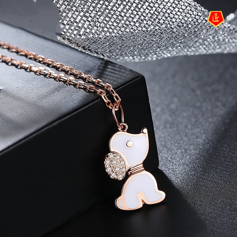 [Ready Stock]Zodiac Dog Pendant Micro Inlaid Zircon Enamel Necklace Cute and Elegant