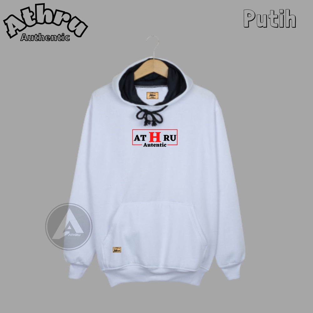 Athru Suwiter Hoodie Pria Wanita Warna Putih Sablon Print Huruf Sweater Cowok Cewek Switer Jumbo