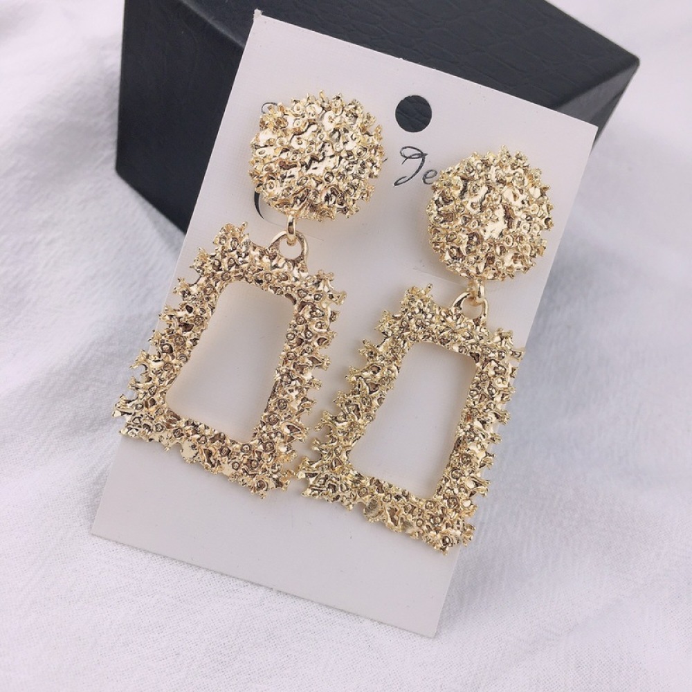 Anting Klip Tanpa Tindik Bentuk Geometris Lapis Emas Gaya Vintage Untuk Wanita