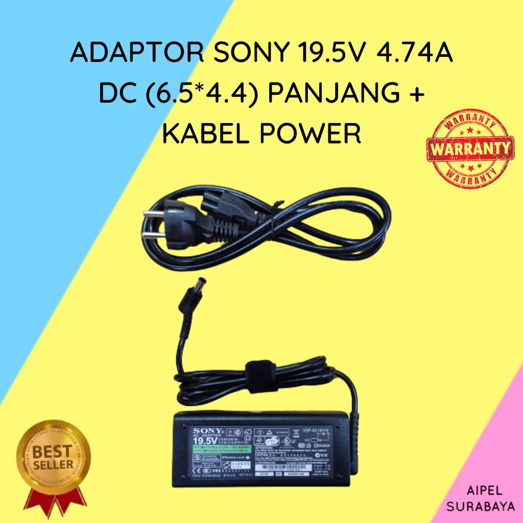 SONY1954746544PKP | ADAPTOR SONY 19.5V 4.74A DC (6.5*4.4) PANJANG + KABEL POWER