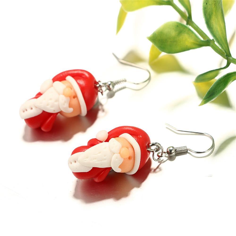 Solighter 1pasang Anting Natal Mode Indah Kait Menjuntai Handmade Polymer Clay