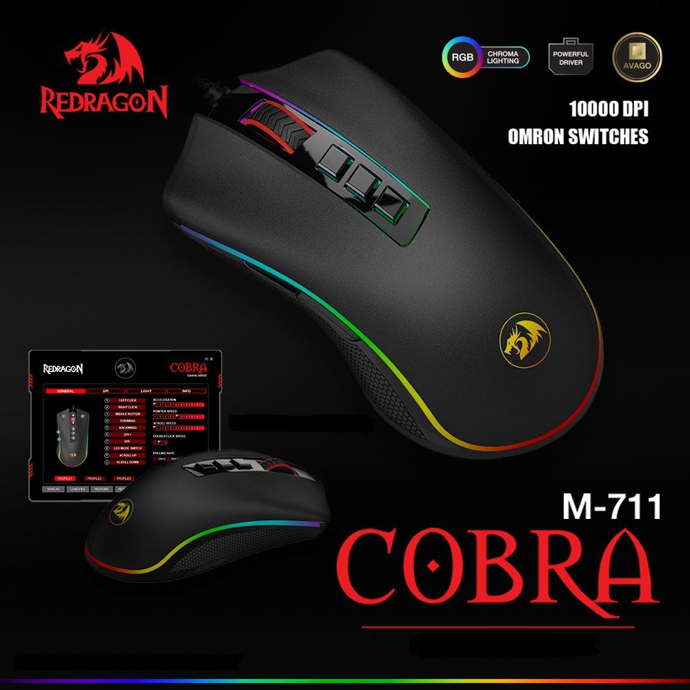 Mouse gaming redragon usb wired macro program Rgb Cobra M711 - Mice gaming