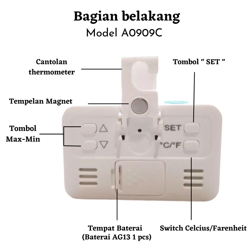 DR GRAY Termometer Kulkas Pendingin dengan Alarm Digital / Thermometer Freezer Chiller IceBag Type A909C