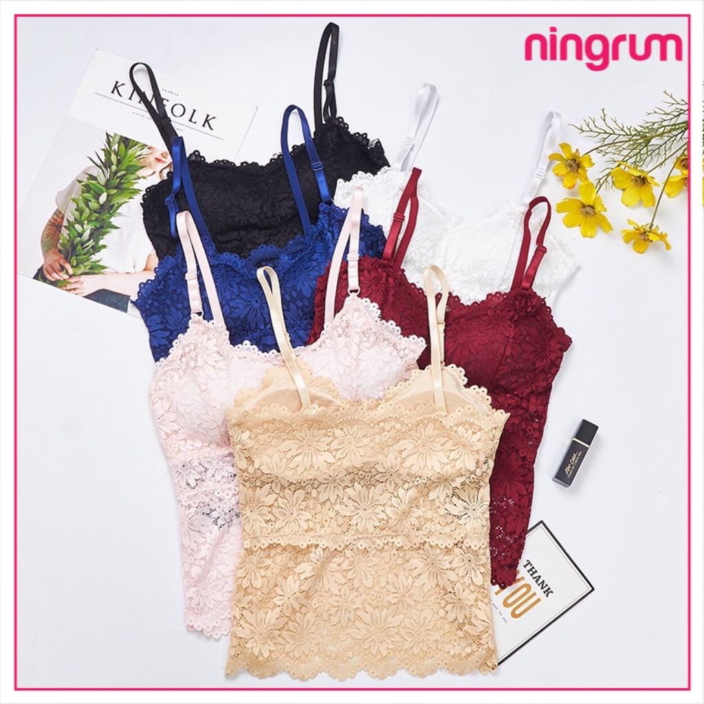 Ningrum Pakaian Dalam Bra Wanita BH Wanita Renda Kamisol Padded Hiasan Cantik Warna Polos - Ningrum - thanktop bra -renda camisole - inner - 2044