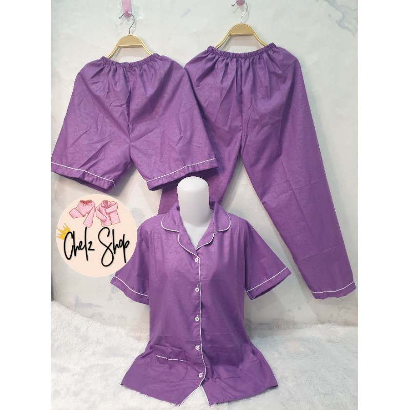 Baju Tidur Piyama Wanita Cewek Pajamas Dewasa Katun Motif Embos 3 in 1-3 IN 1 EMBOS UNGU