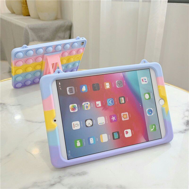 Ipad Pop it Fidget Toys Push It Bubble Rainbow Silicone Tablet Case For ipad