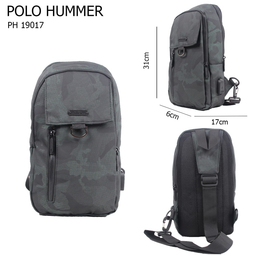 Tas Crossbody untuk Ipad / Tab + USB Port - Polo Hummer - Camo Abu Army