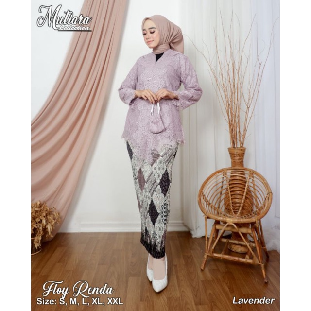 Zaja - Baju Set Kebaya Perempuan Dewasa Kartini Renda Full Burkat &amp; Inner Haiger Free Masker / Stelan Long Tunik Brokat Mewah / One Set Baju Pesta Perempuan / Set Kebaya Modern Long Tunik Rok Batik Sutra Plisket