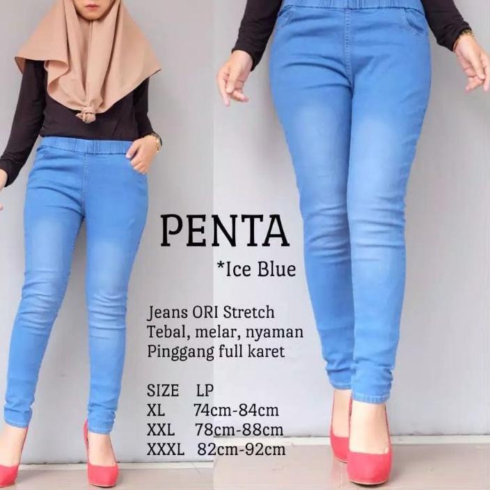 New Product[LR 014]CELANA LEGGING JEANS PEREMPUAN - CELANA LEVIS  PINGGANG KARET JUMBO - CELANA LE