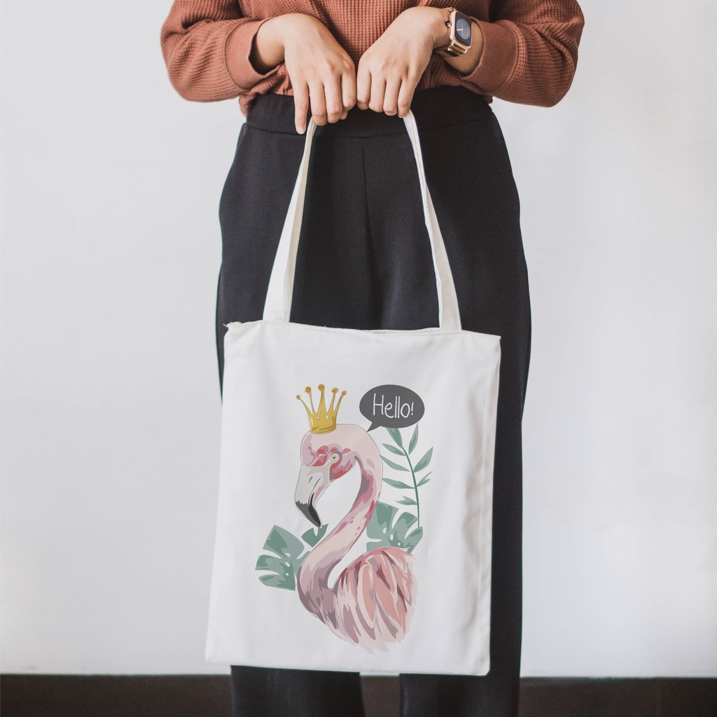 Sevine Tas Tote Resleting Bag Wanita Fashion Totebag Laptop motif flamingo tropical monstera - TP