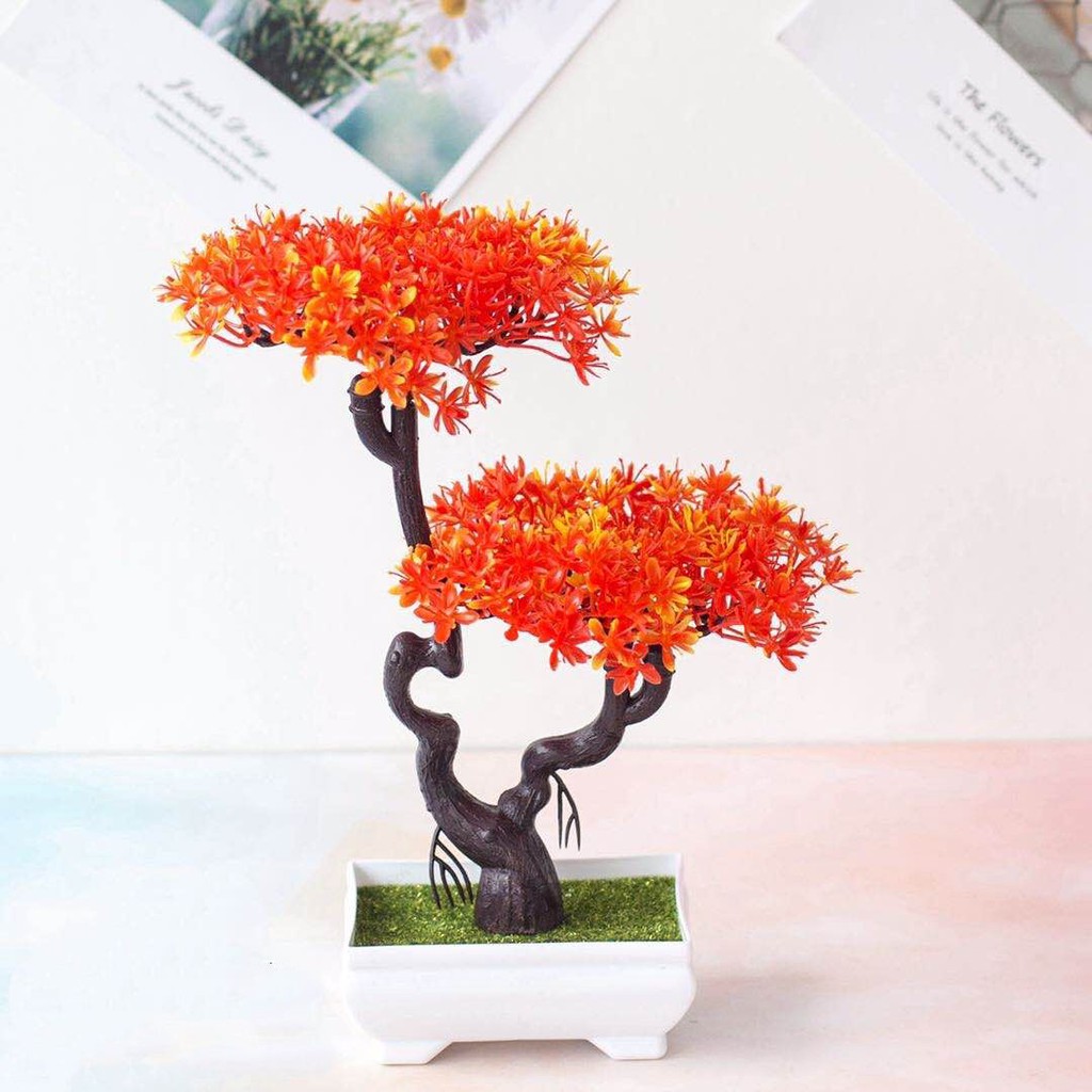 AM569 Bunga Plastik / Pajangan Bunga Artifisial / Vas Petak-Orange