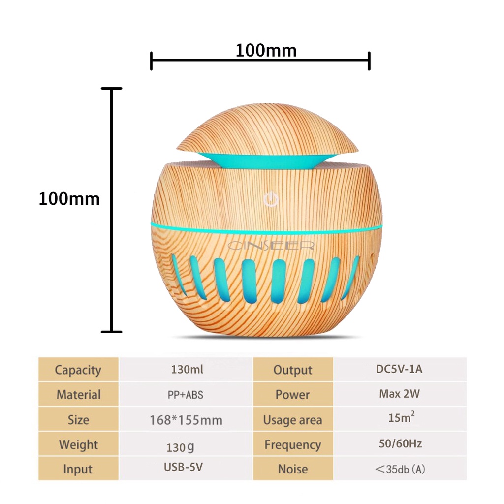 CINSEER humidifier air 130ml aromaterapi diffuser model bulat kecil garis no remote (tidak free oil)-6