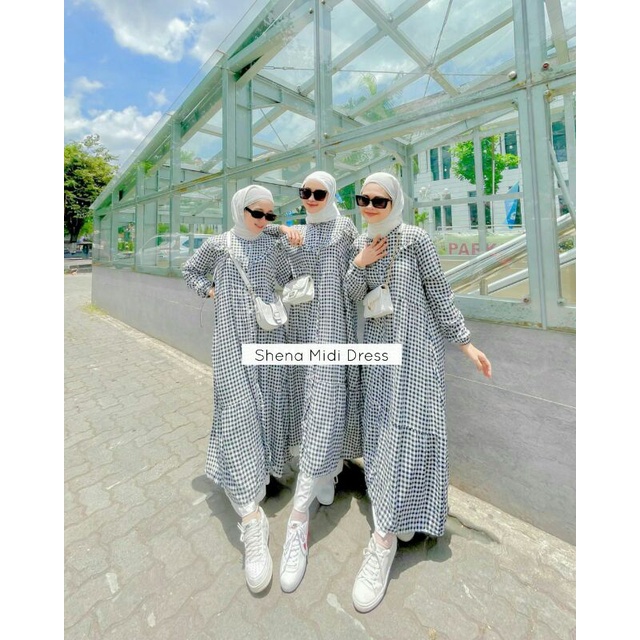 Shena Midi Dress / tunik kotak / blouse kotak / tunik korea