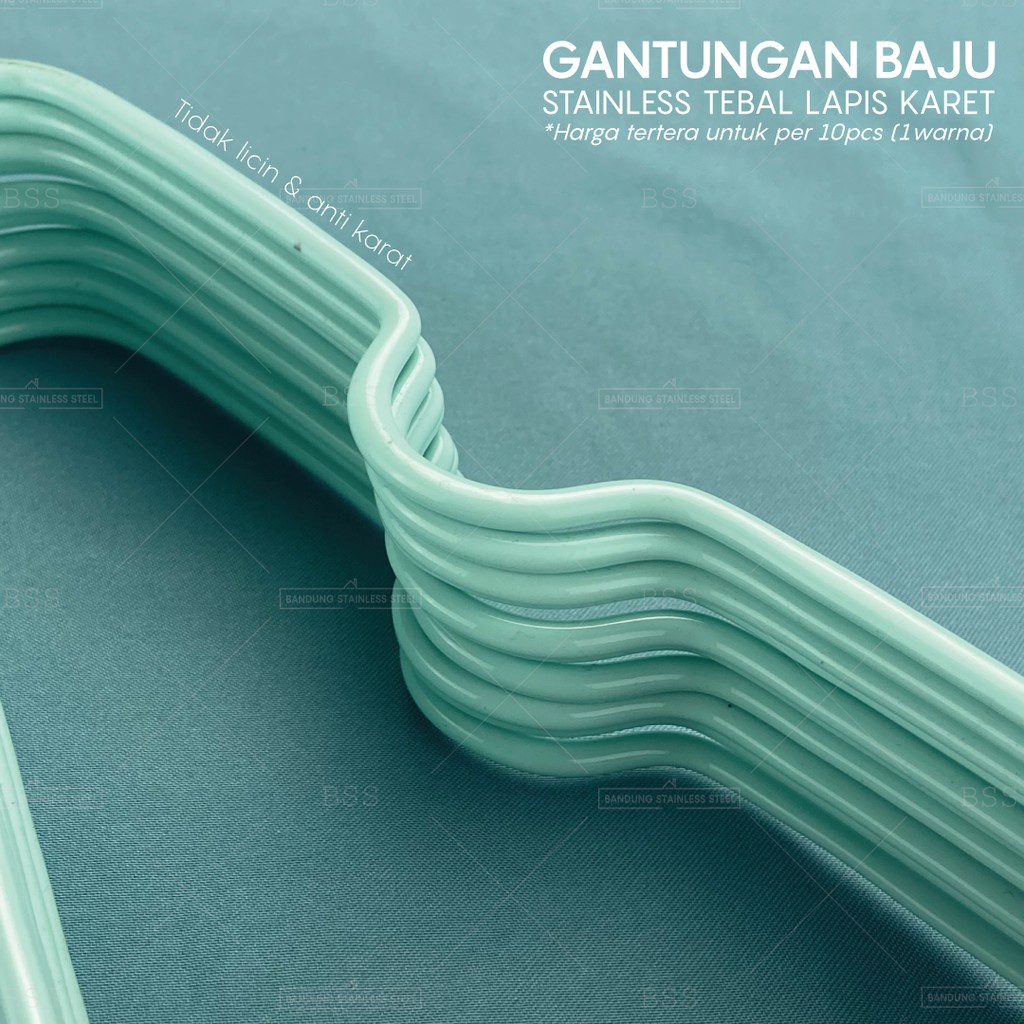 10pcs Hanger Gantungan Baju Pakaian Stainless Tebal 3mm Karet Warna Kait Kawat