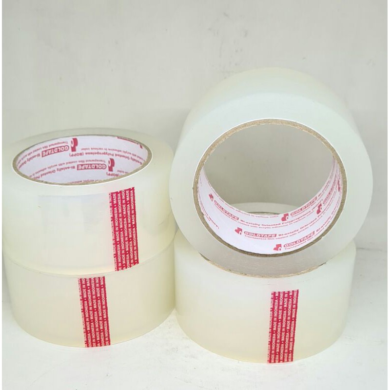 

Gold Tape Isolasi Bening 2inch label Merah